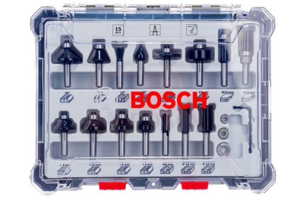 Фрезы Bosch, набор (15 шт; хвостовик 8 мм) 2607017472